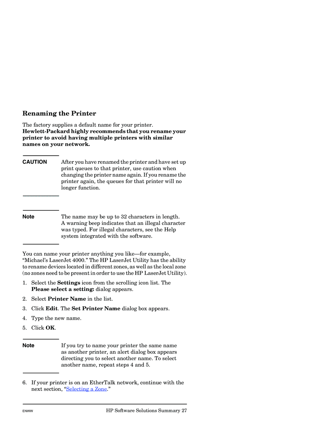 HP J7949E manual Renaming the Printer 