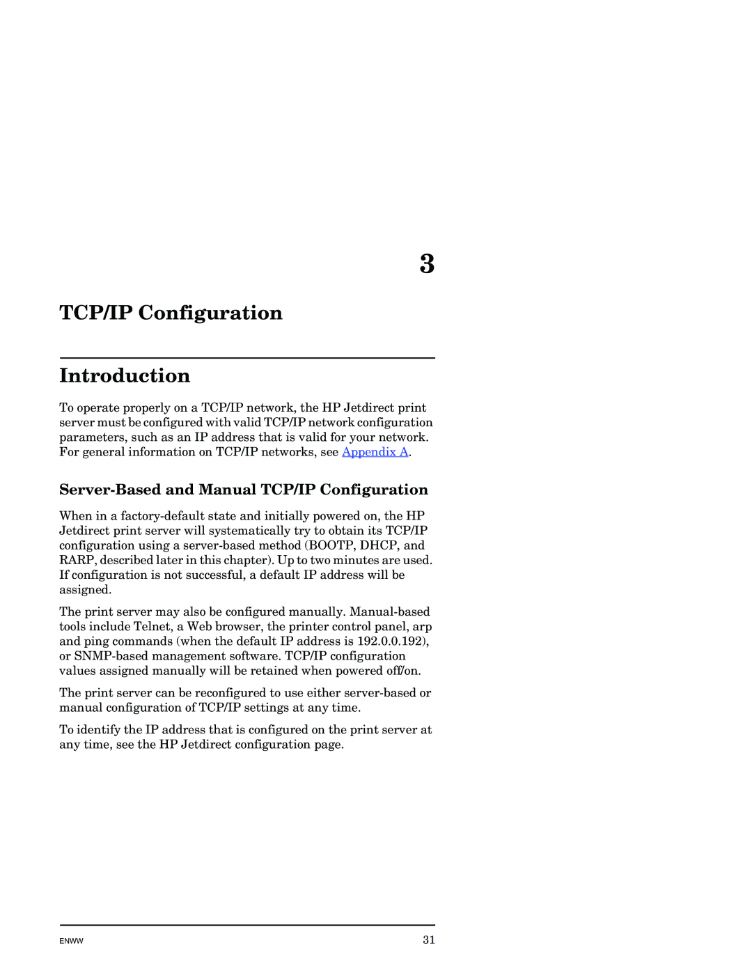 HP J7949E manual TCP/IP Configuration Introduction, Server-Based and Manual TCP/IP Configuration 