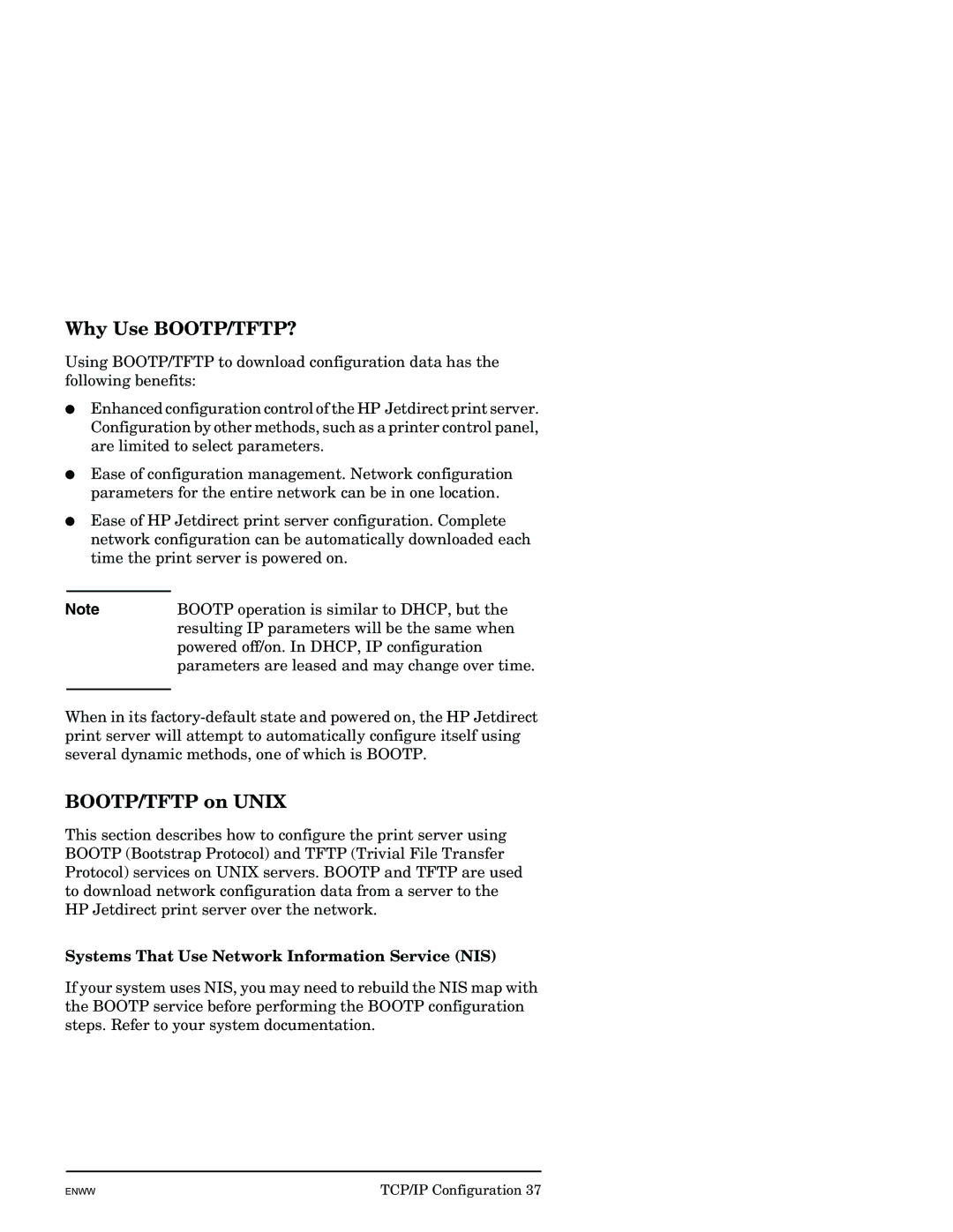 HP J7949E manual Why Use BOOTP/TFTP?, BOOTP/TFTP on Unix, Systems That Use Network Information Service NIS 