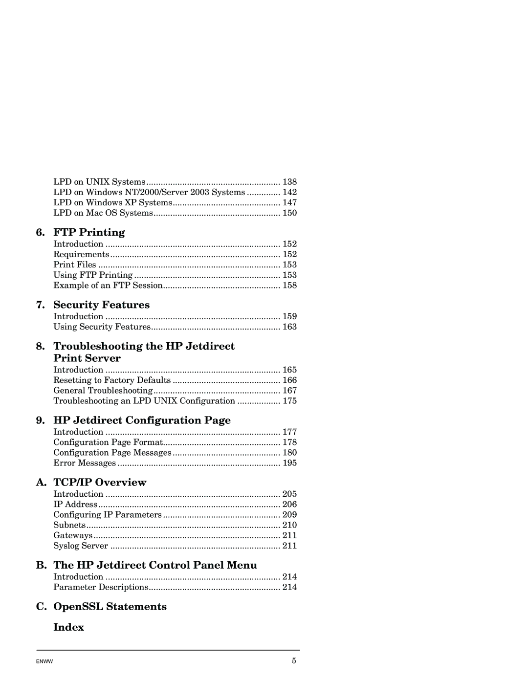 HP J7949E manual FTP Printing, Security Features, Troubleshooting the HP Jetdirect Print Server, HP Jetdirect Configuration 