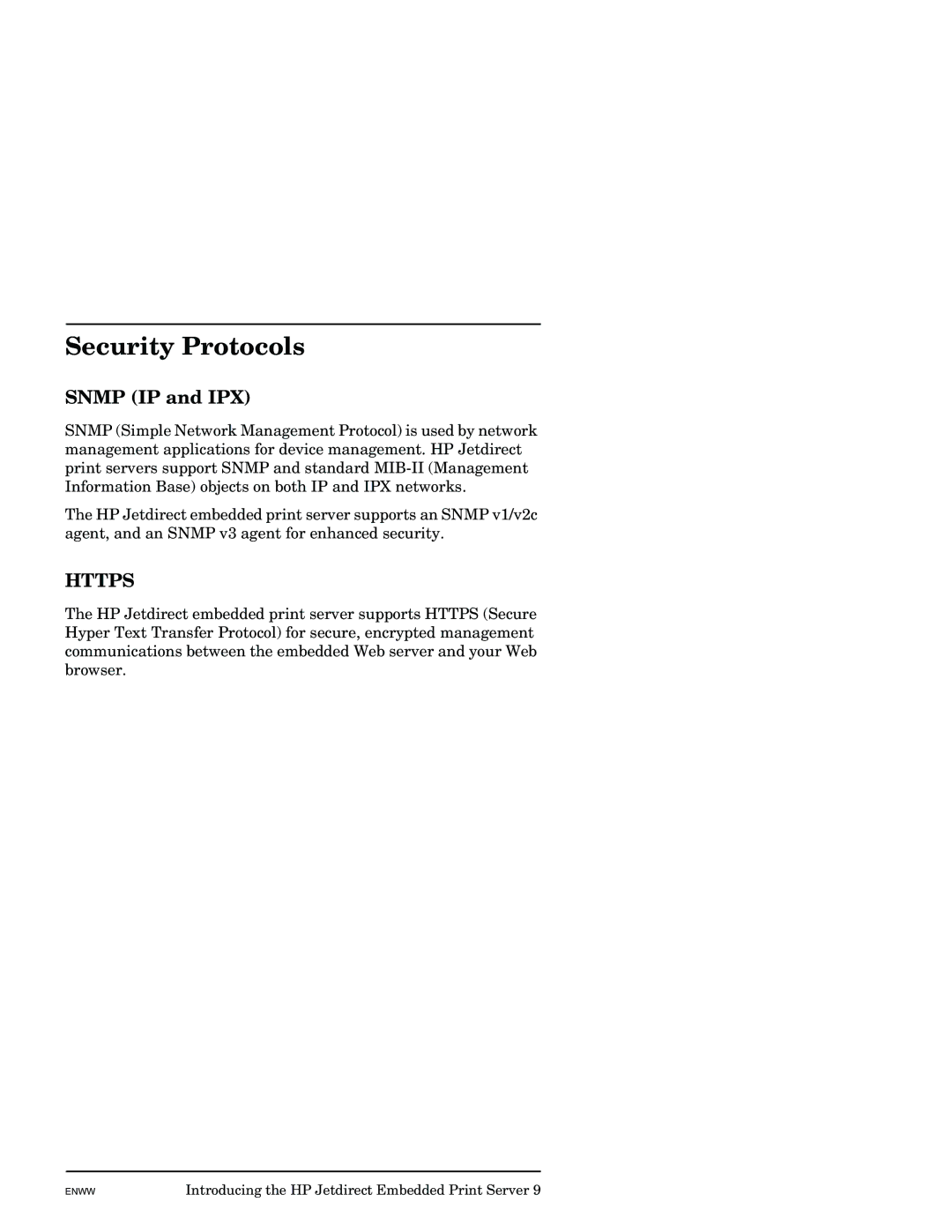 HP J7949E manual Security Protocols, Snmp IP and IPX 