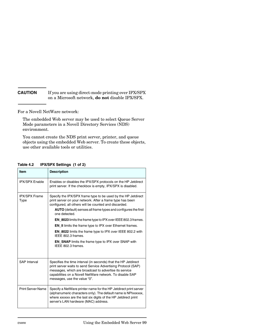 HP J7949E manual IPX/SPX Settings 1 