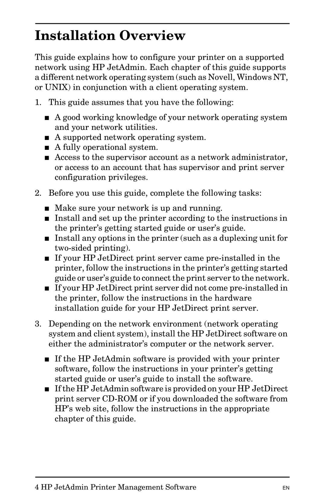 HP Jetadmin Software for OS/2 manual Installation Overview 