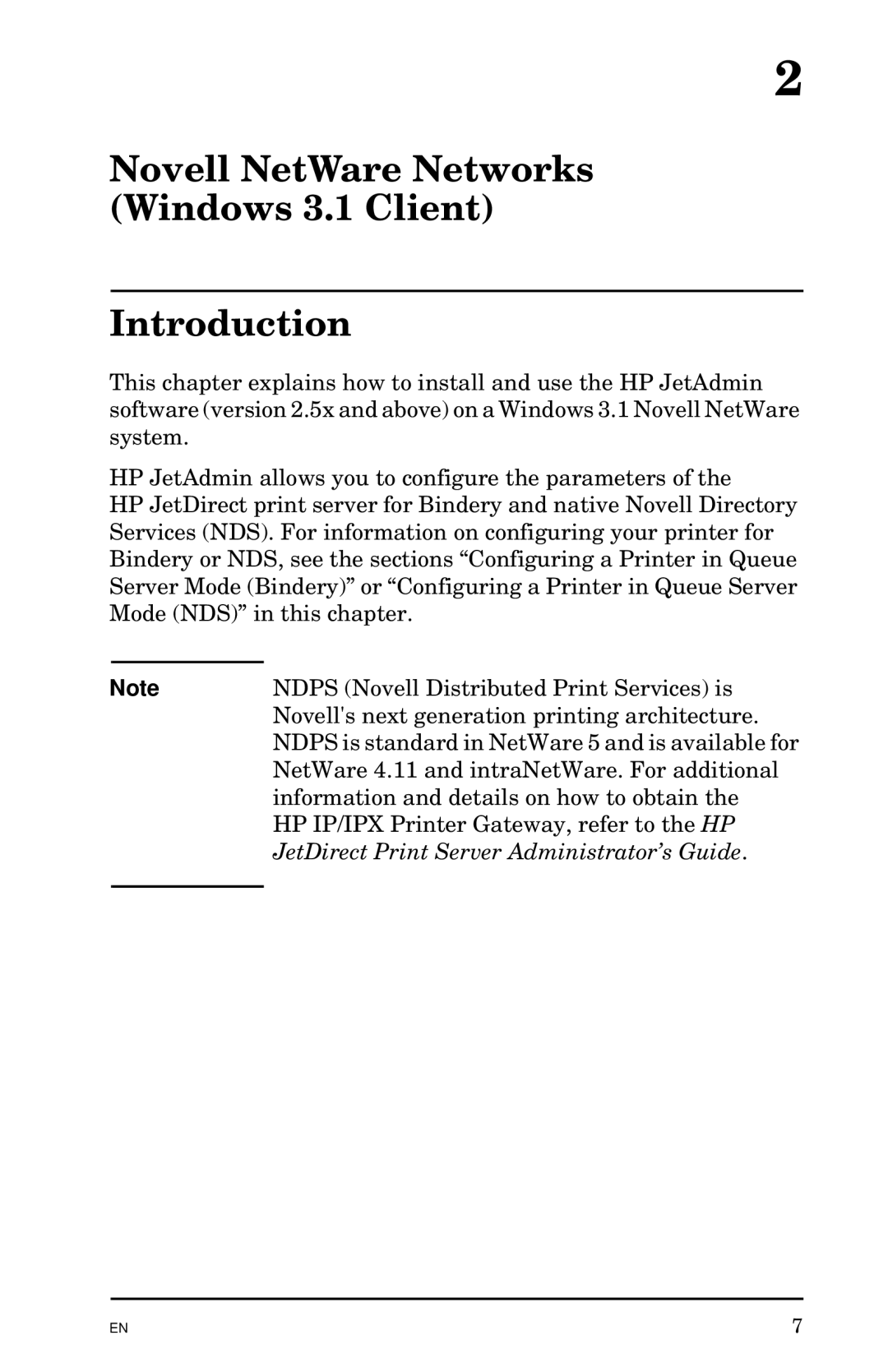 HP Jetadmin Software for OS/2 manual Novell NetWare Networks Windows 3.1 Client Introduction 