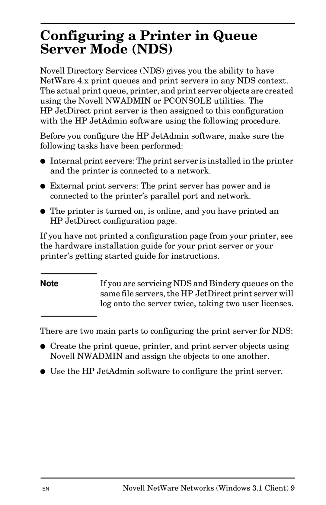 HP Jetadmin Software for OS/2 manual Configuring a Printer in Queue Server Mode NDS 