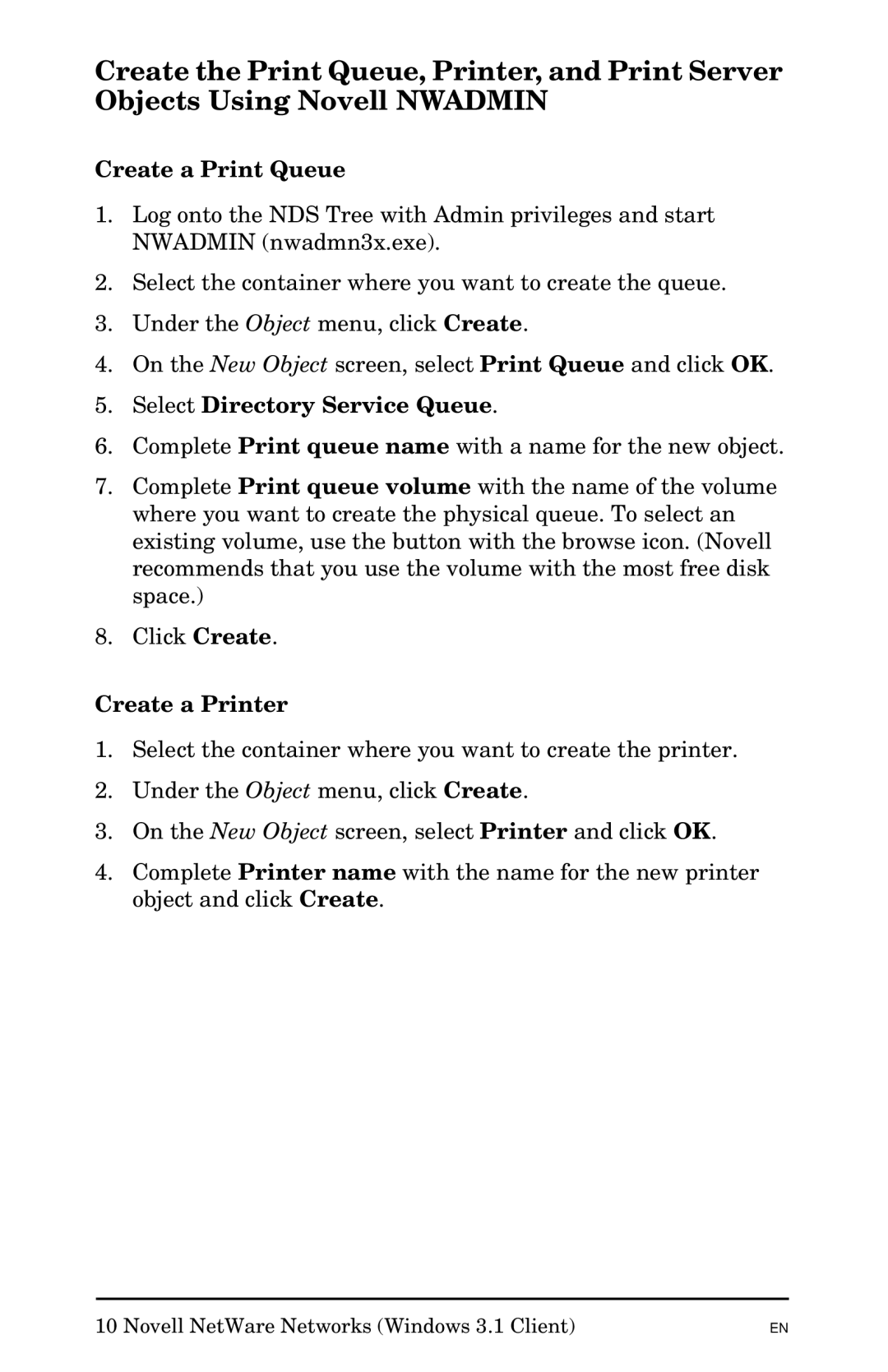 HP Jetadmin Software for OS/2 manual Create a Print Queue, Select Directory Service Queue, Create a Printer 