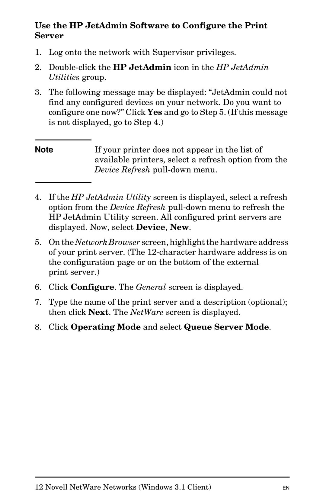 HP Jetadmin Software for OS/2 manual Use the HP JetAdmin Software to Configure the Print Server 