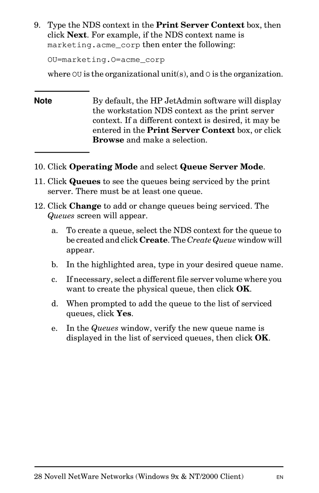 HP Jetadmin Software for OS/2 manual Click Operating Mode and select Queue Server Mode 