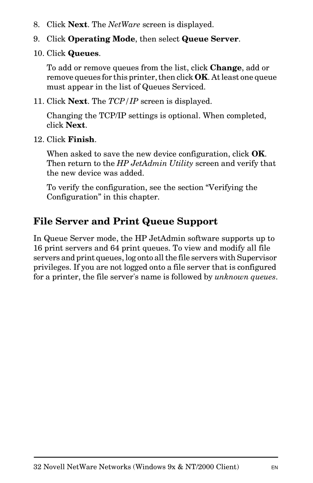 HP Jetadmin Software for OS/2 manual File Server and Print Queue Support 