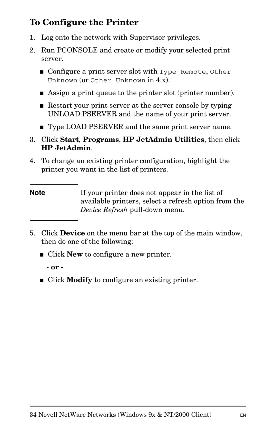 HP Jetadmin Software for OS/2 manual To Configure the Printer 