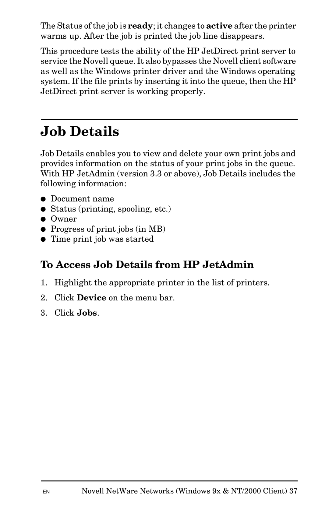 HP Jetadmin Software for OS/2 manual To Access Job Details from HP JetAdmin 