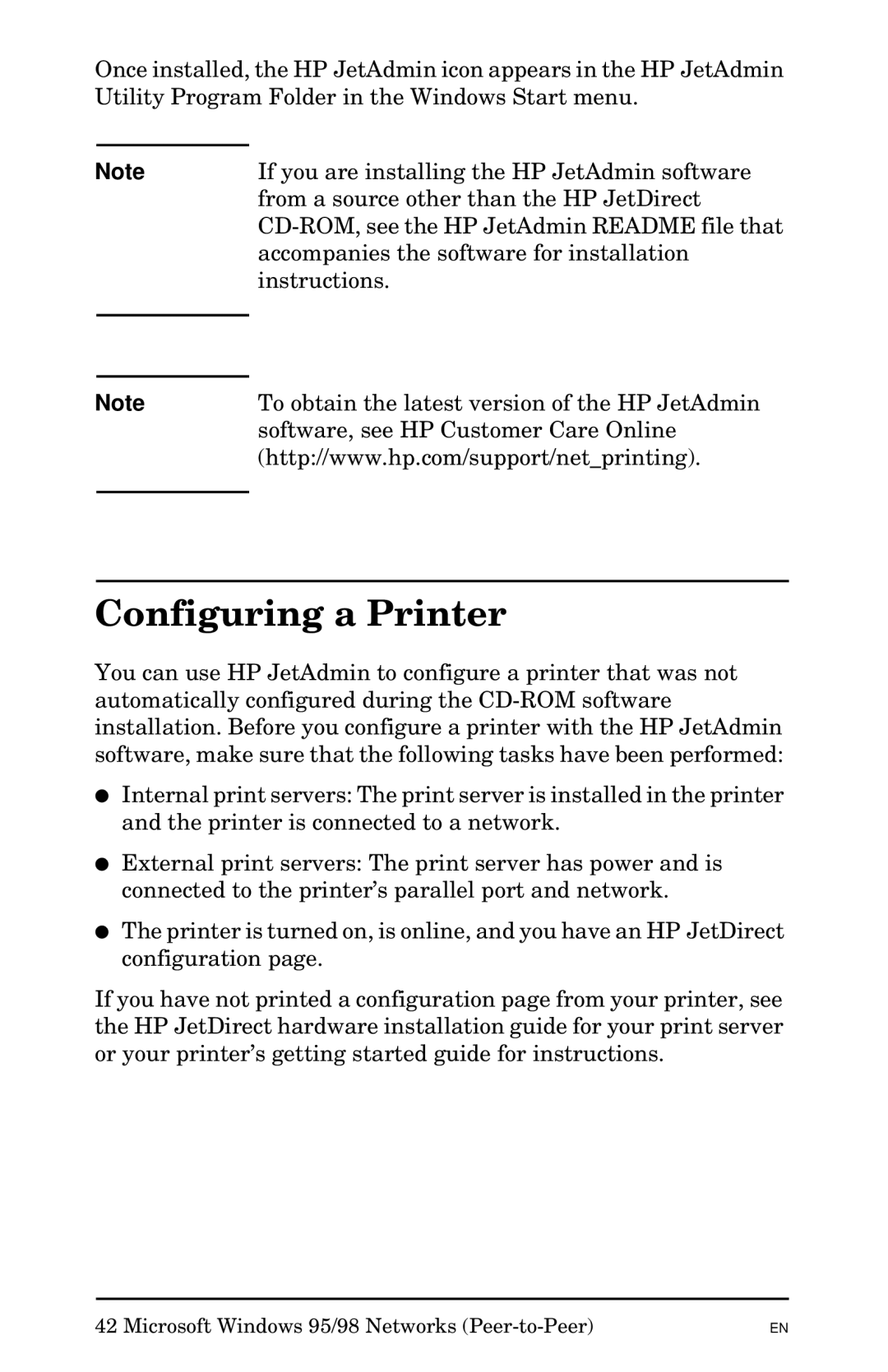 HP Jetadmin Software for OS/2 manual Configuring a Printer 