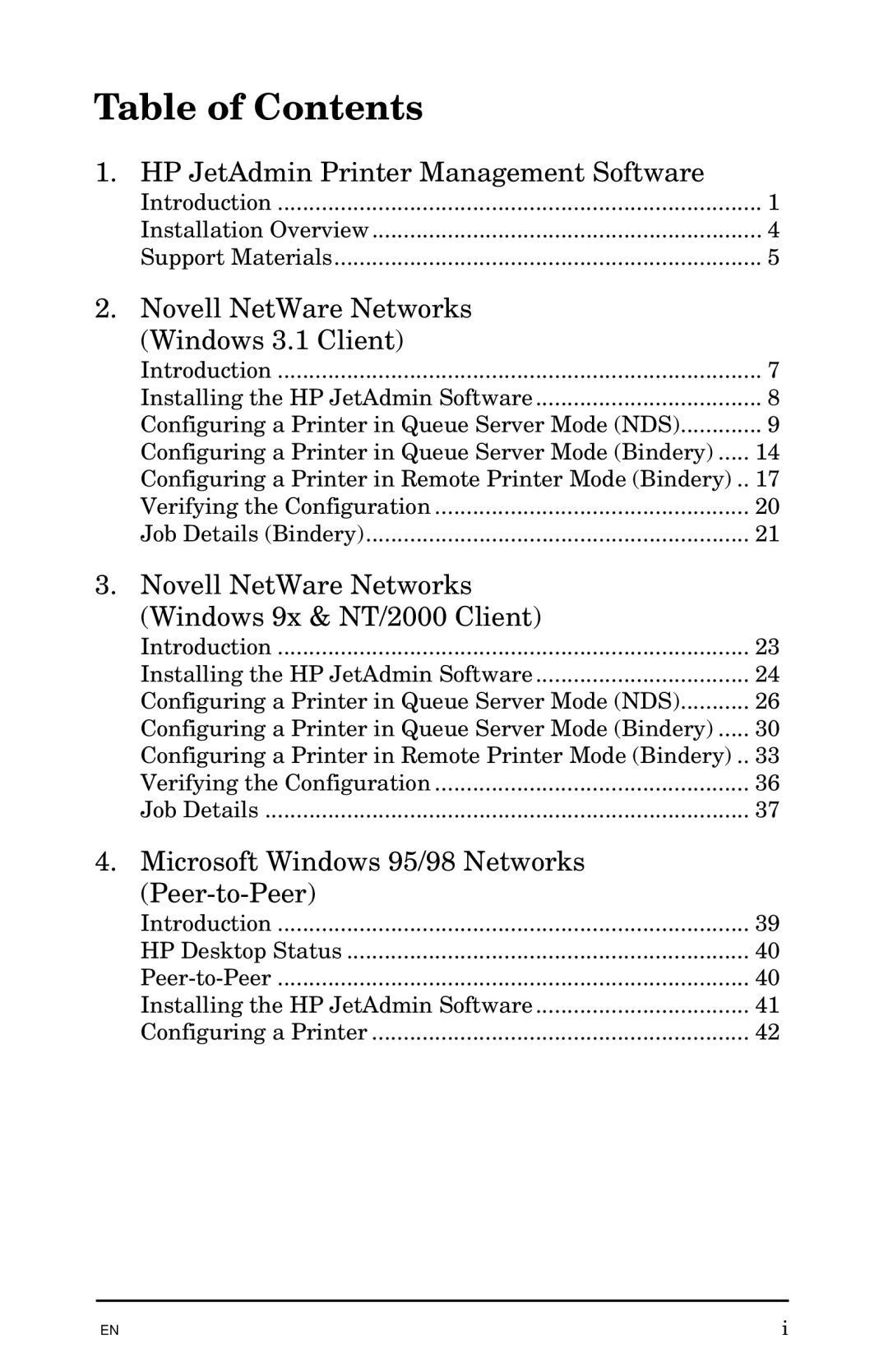 HP Jetadmin Software for OS/2 manual Table of Contents 