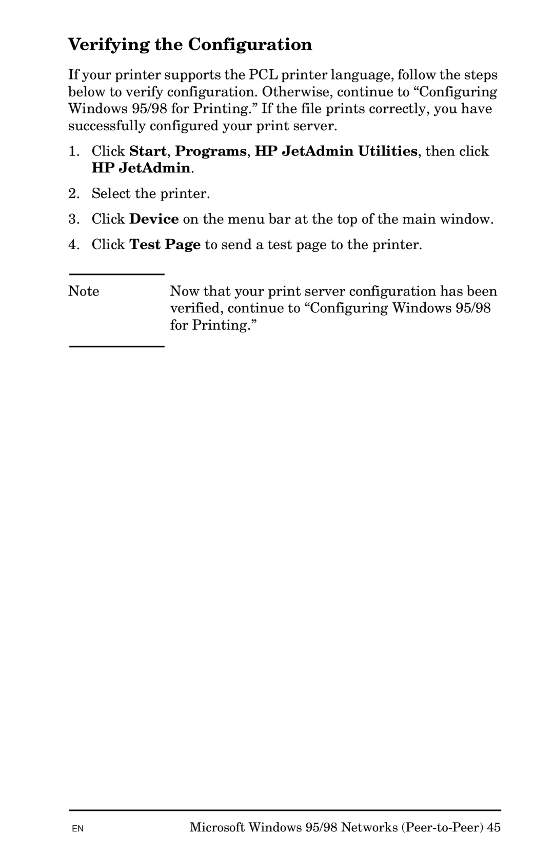 HP Jetadmin Software for OS/2 manual Verifying the Configuration 