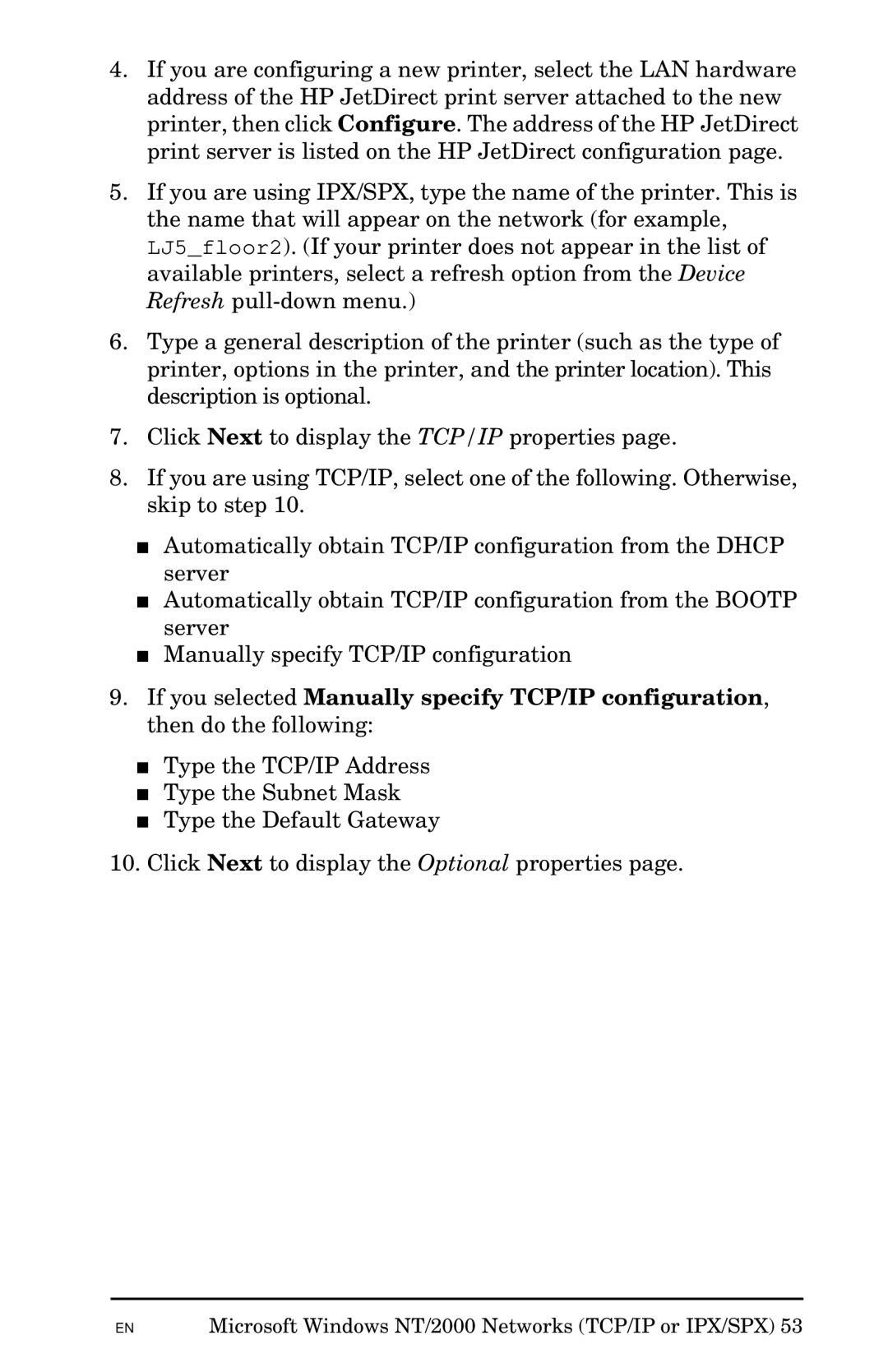 HP Jetadmin Software for OS/2 manual ENMicrosoft Windows NT/2000 Networks TCP/IP or IPX/SPX 