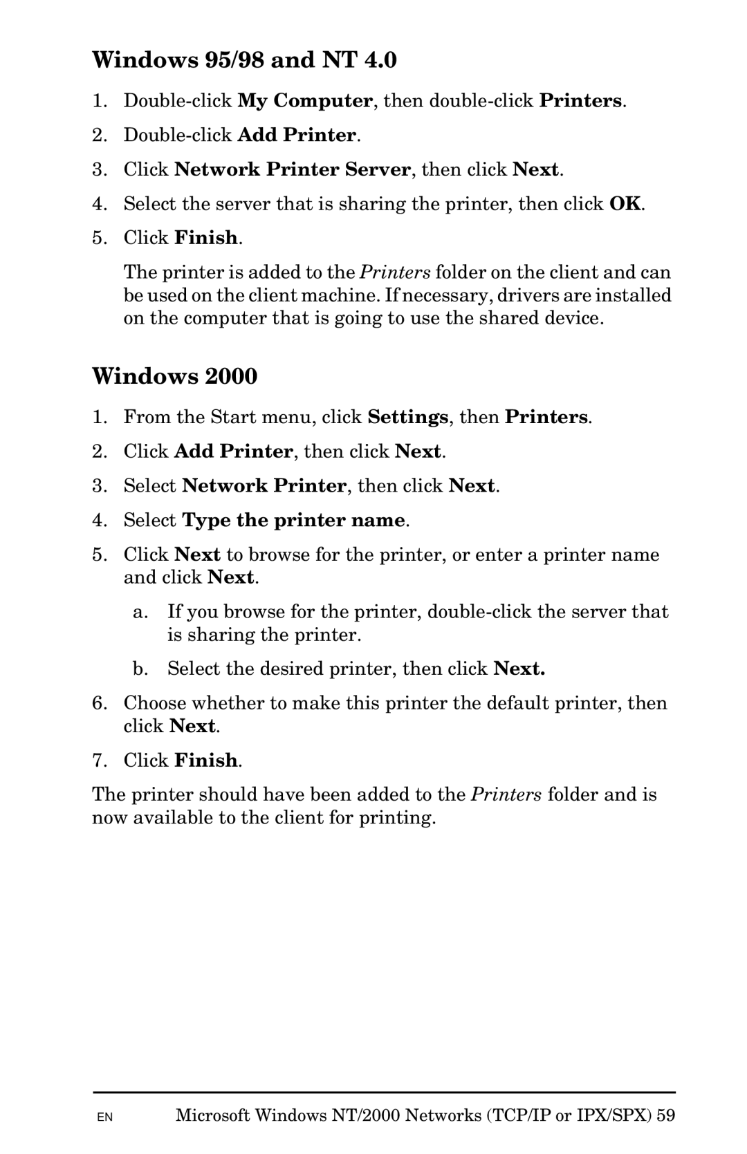 HP Jetadmin Software for OS/2 manual Windows 95/98 and NT, Click Network Printer Server, then click Next 