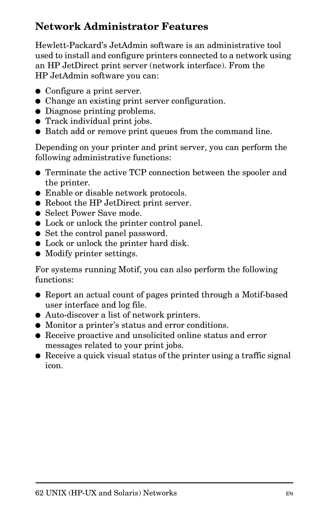 HP Jetadmin Software for OS/2 manual Network Administrator Features 