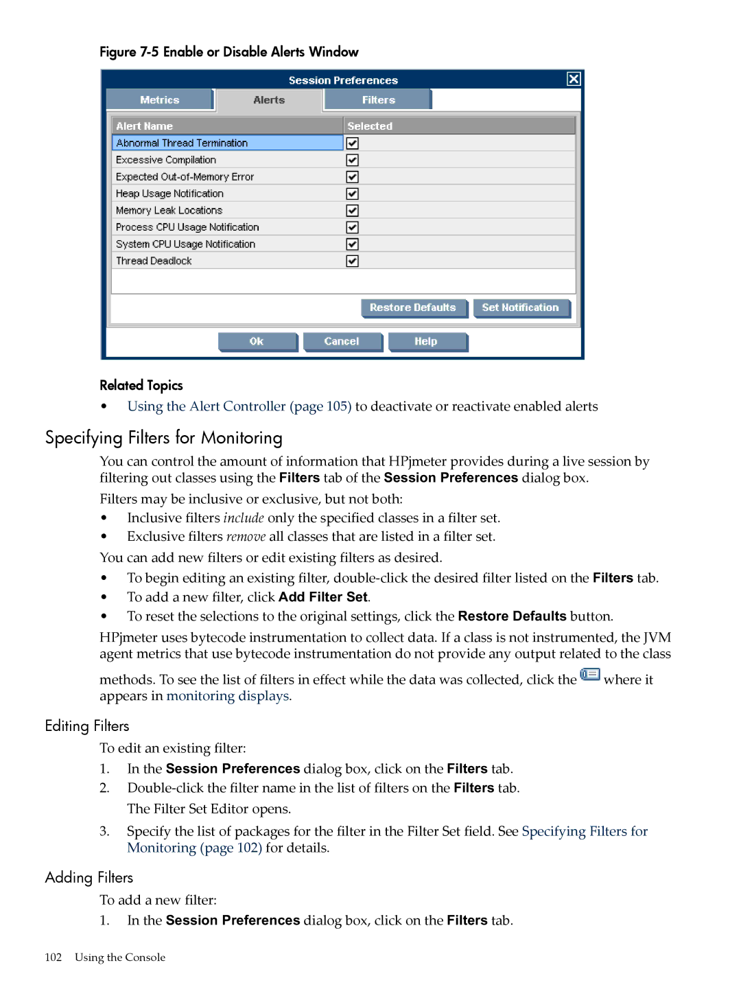 HP jmeter Software for -UX manual Specifying Filters for Monitoring, Editing Filters, Adding Filters 