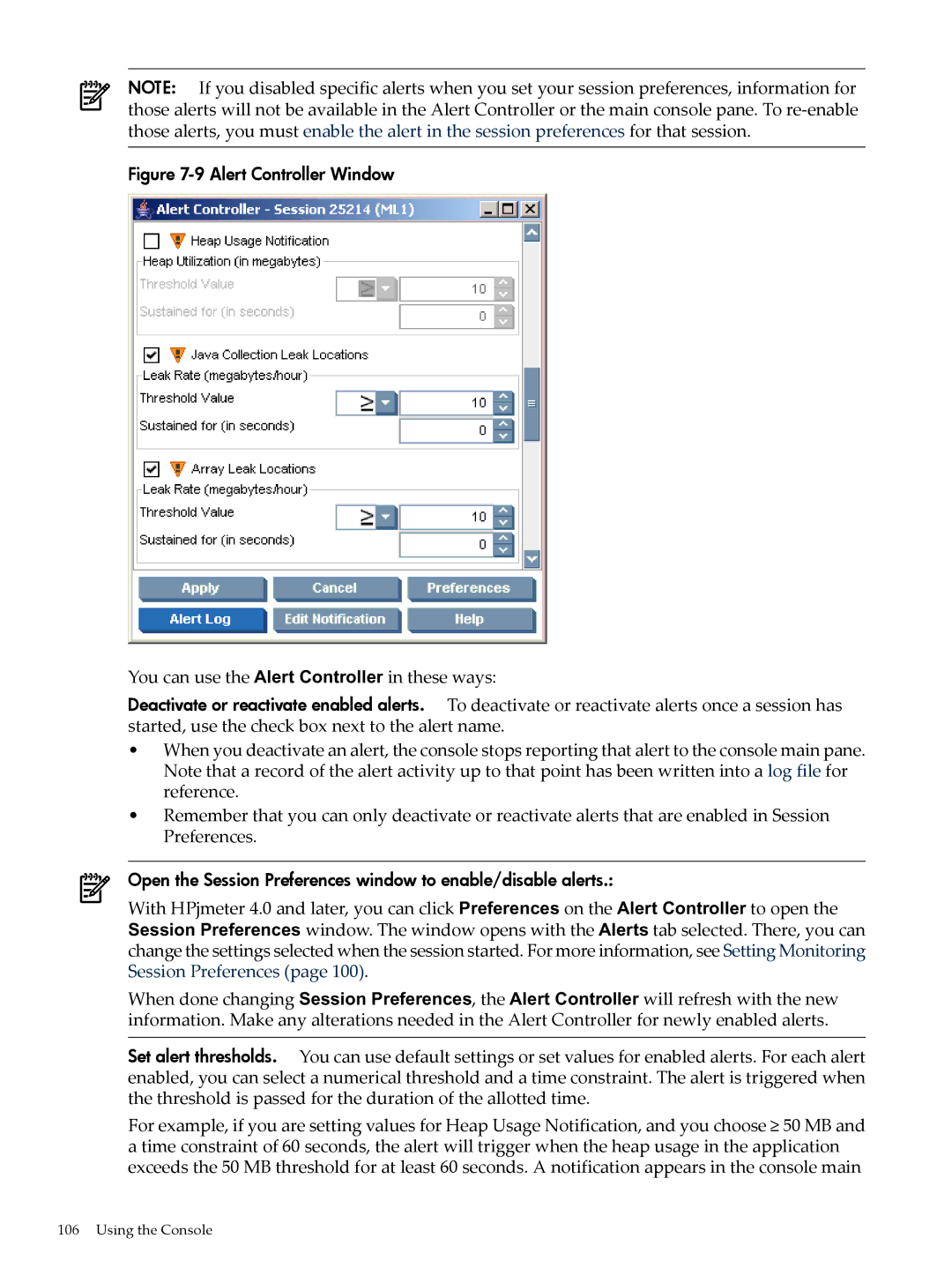 HP jmeter Software for -UX manual Alert Controller Window 