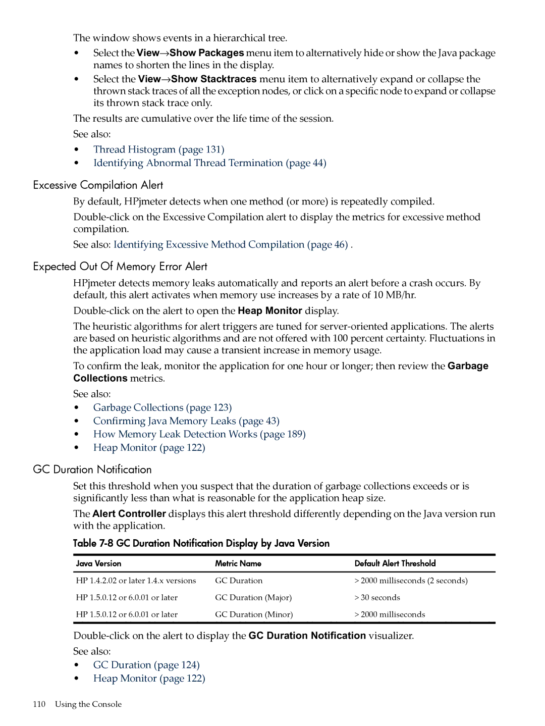 HP jmeter Software for -UX manual Excessive Compilation Alert, Expected Out Of Memory Error Alert, GC Duration Notification 