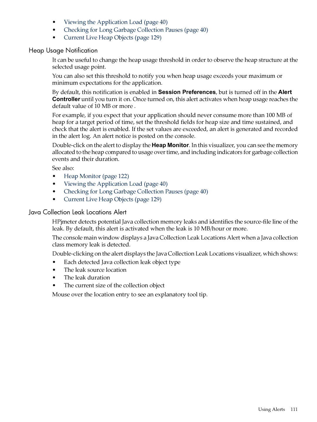 HP jmeter Software for -UX manual Heap Usage Notification, Java Collection Leak Locations Alert 