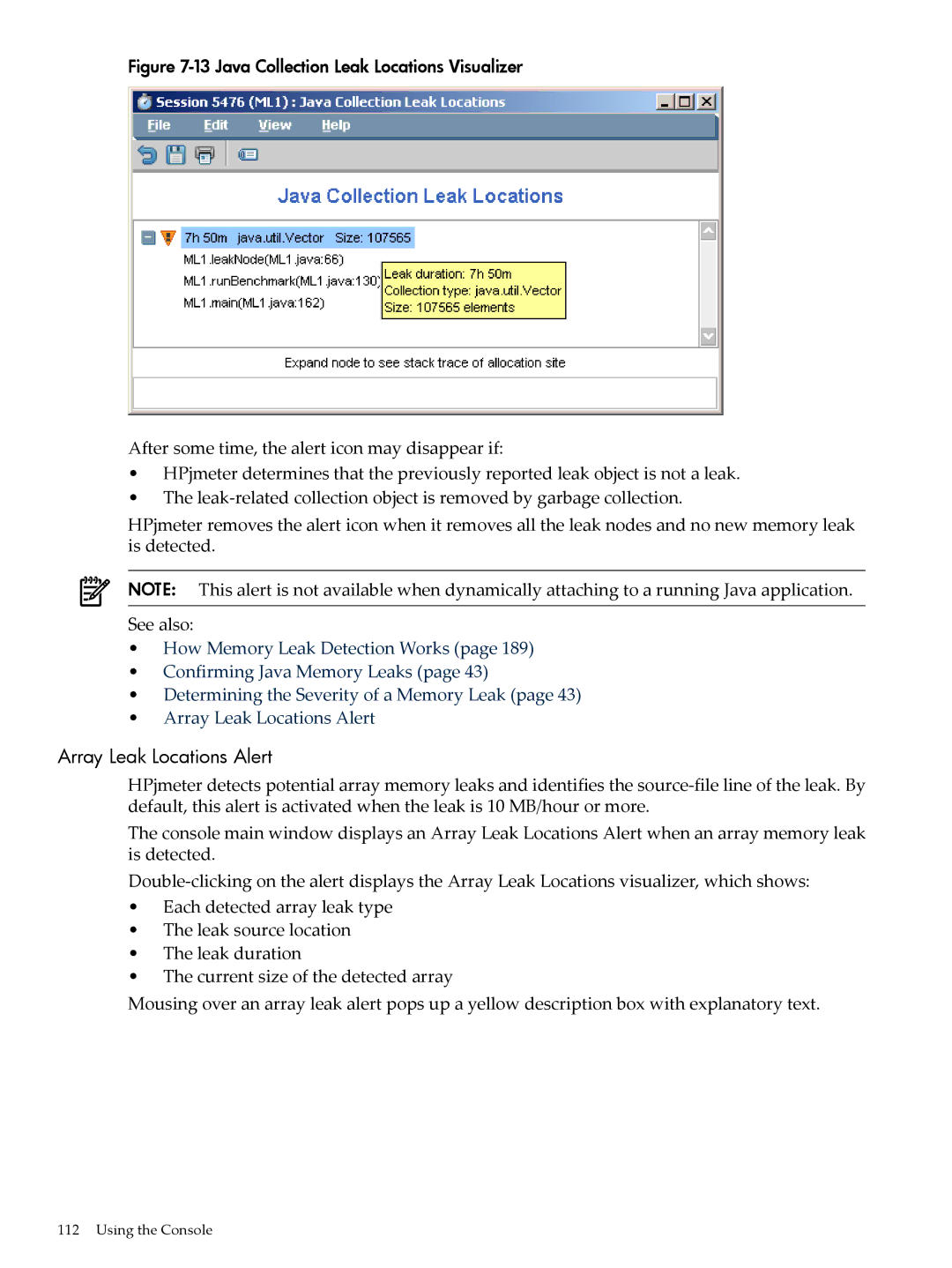 HP jmeter Software for -UX manual Array Leak Locations Alert, Java Collection Leak Locations Visualizer 