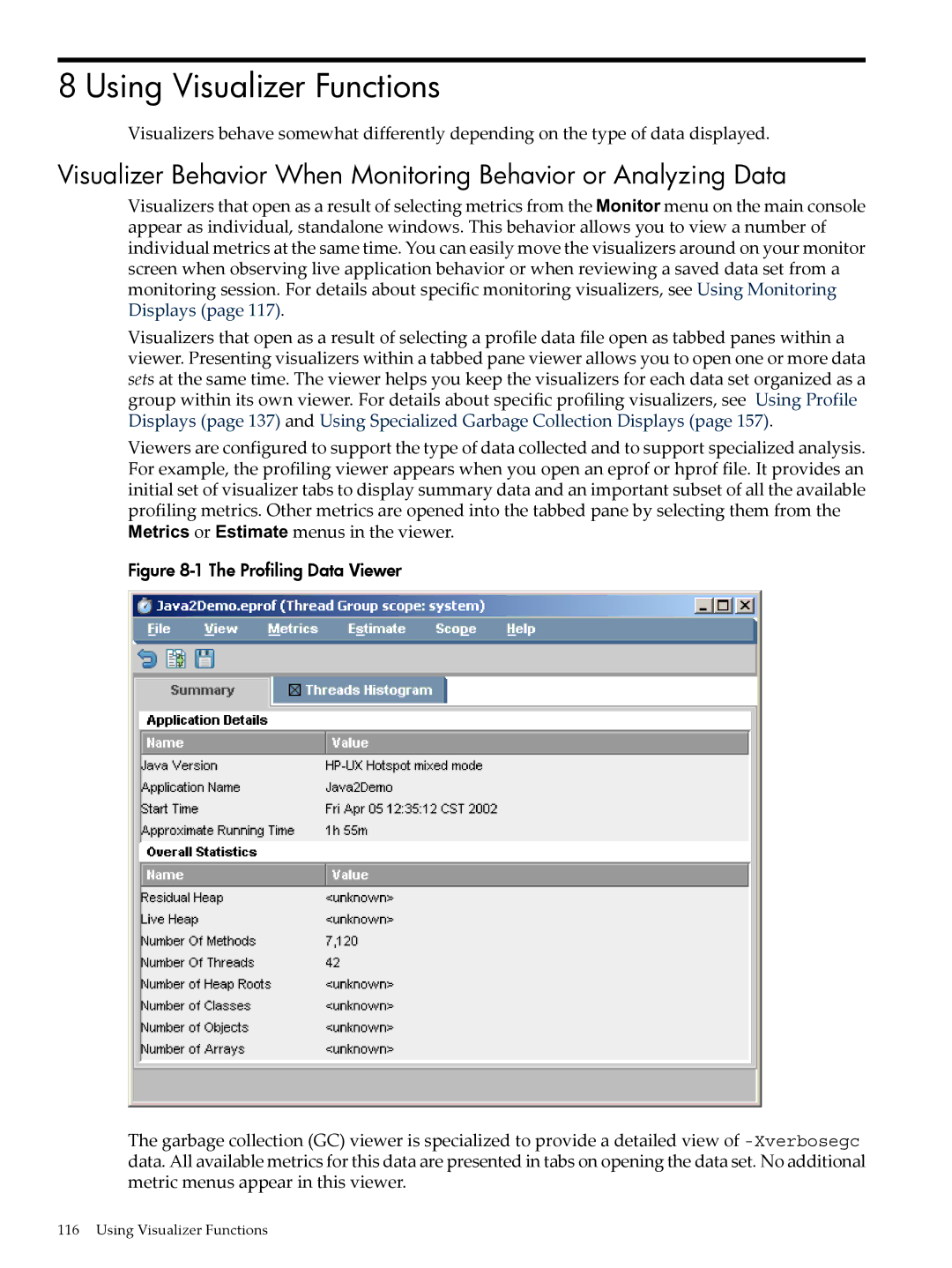 HP jmeter Software for -UX manual Using Visualizer Functions, Profiling Data Viewer 