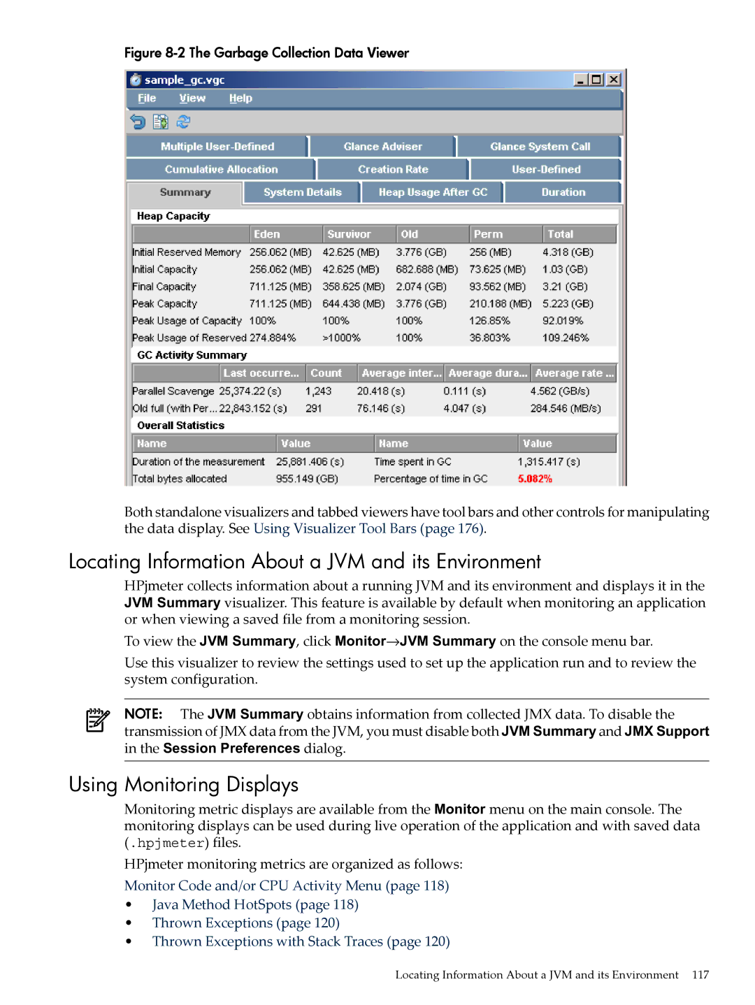 HP jmeter Software for -UX manual Locating Information About a JVM and its Environment, Using Monitoring Displays 