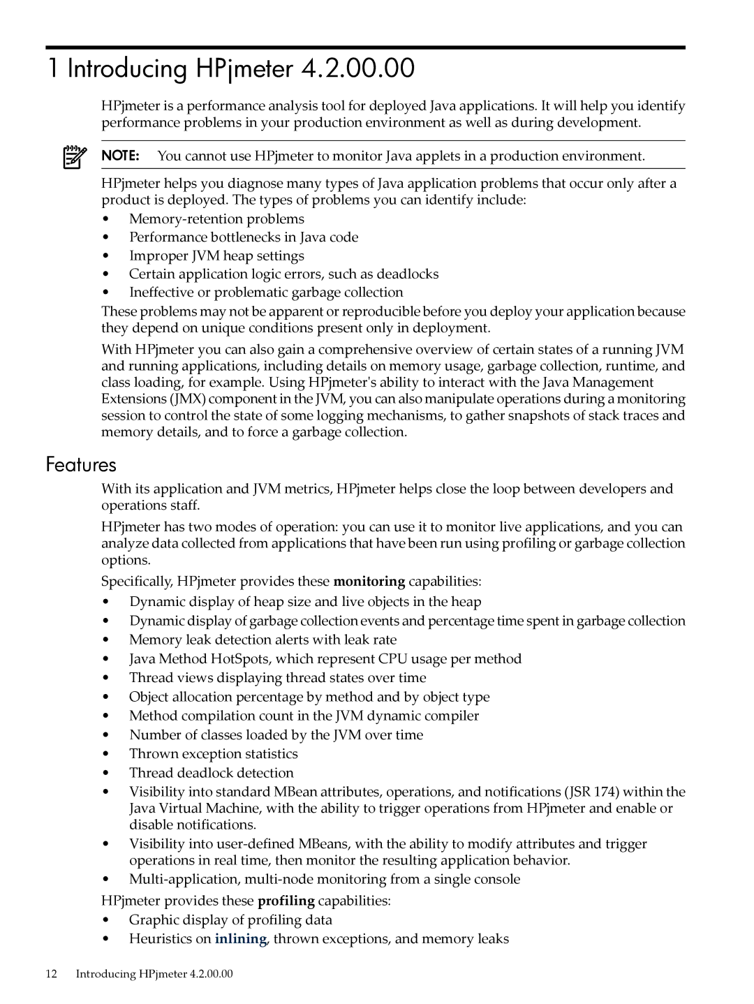 HP jmeter Software for -UX manual Introducing HPjmeter, Features 