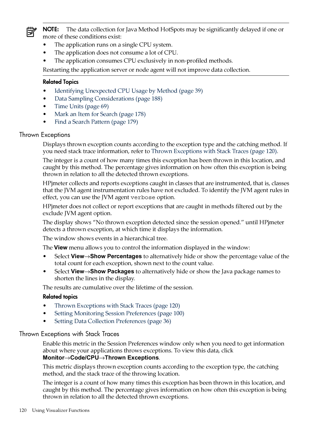 HP jmeter Software for -UX manual Thrown Exceptions with Stack Traces 