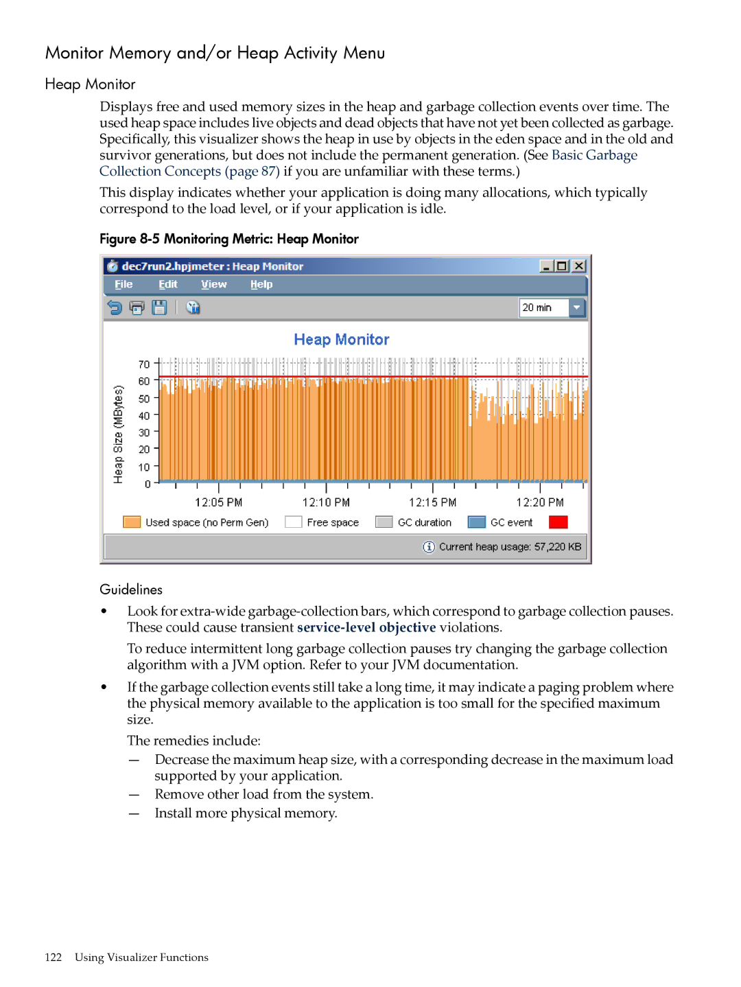 HP jmeter Software for -UX manual Monitor Memory and/or Heap Activity Menu, Heap Monitor 