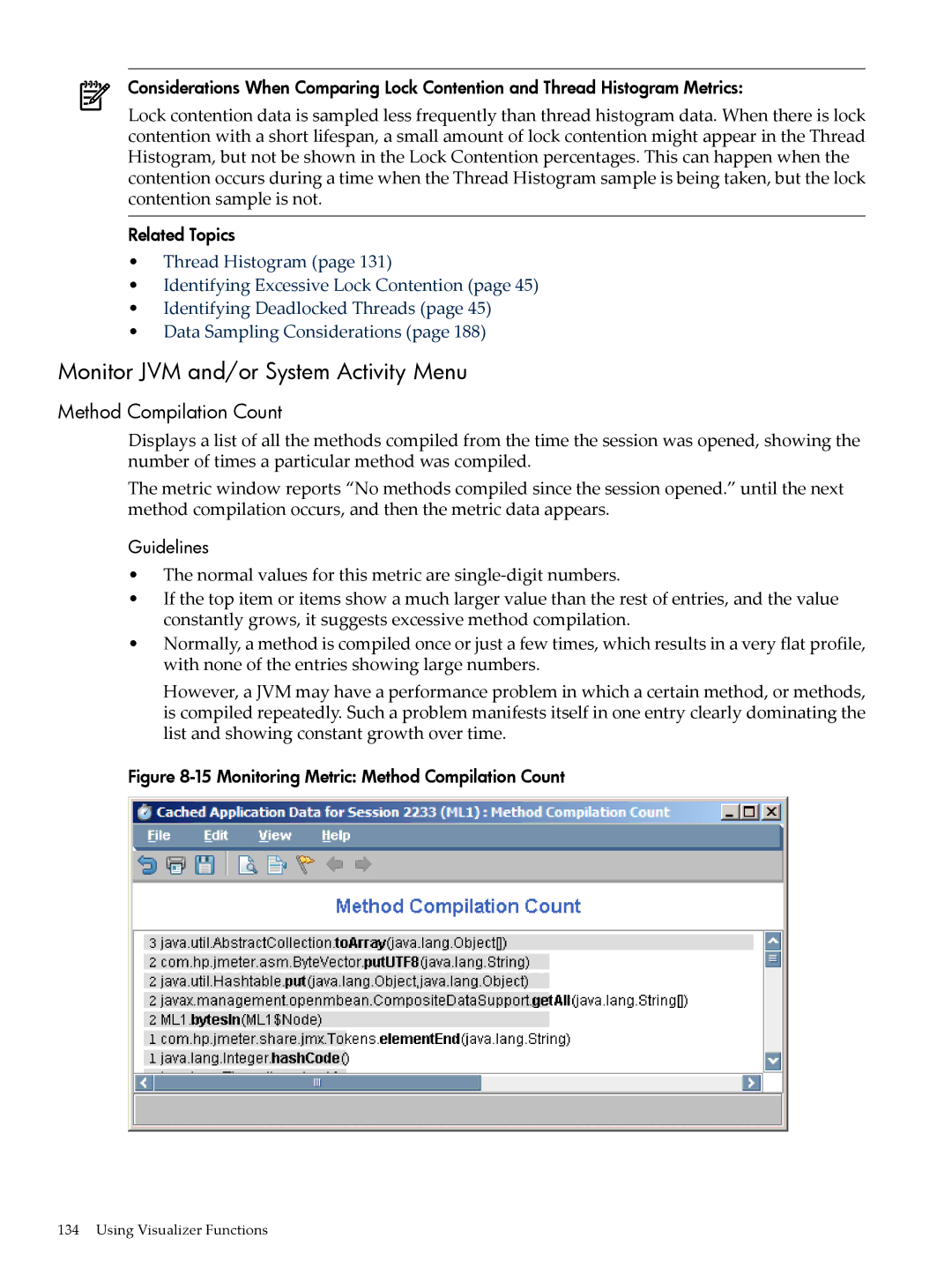 HP jmeter Software for -UX manual Monitor JVM and/or System Activity Menu, Method Compilation Count 