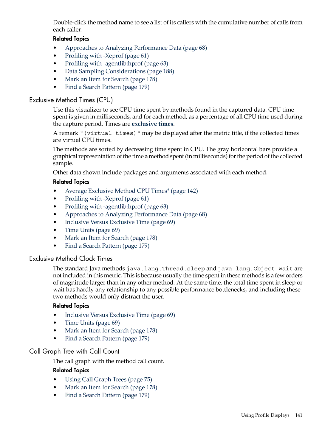 HP jmeter Software for -UX manual Exclusive Method Times CPU, Exclusive Method Clock Times, Call Graph Tree with Call Count 