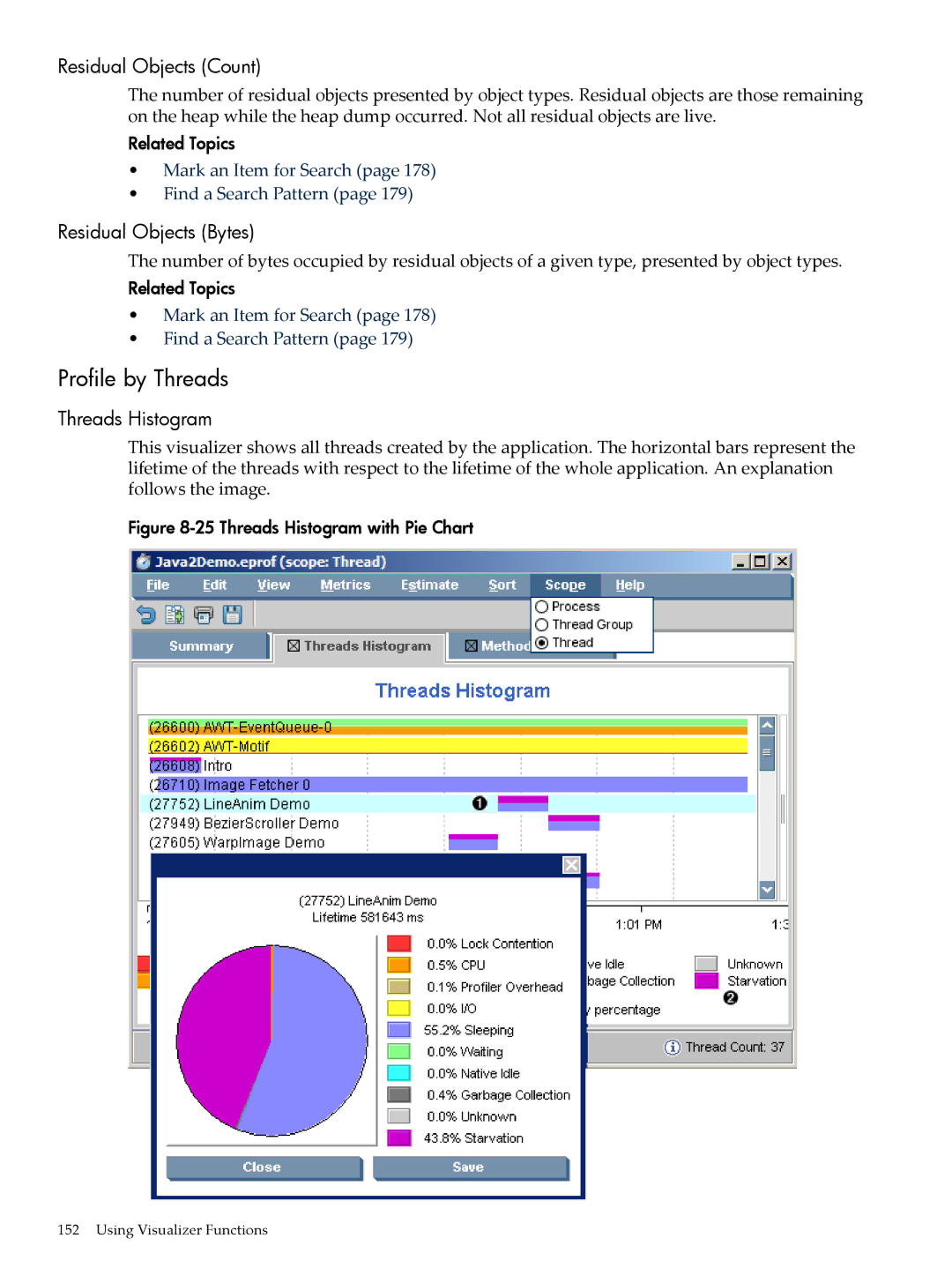 HP jmeter Software for -UX manual Profile by Threads, Residual Objects Count, Residual Objects Bytes, Threads Histogram 