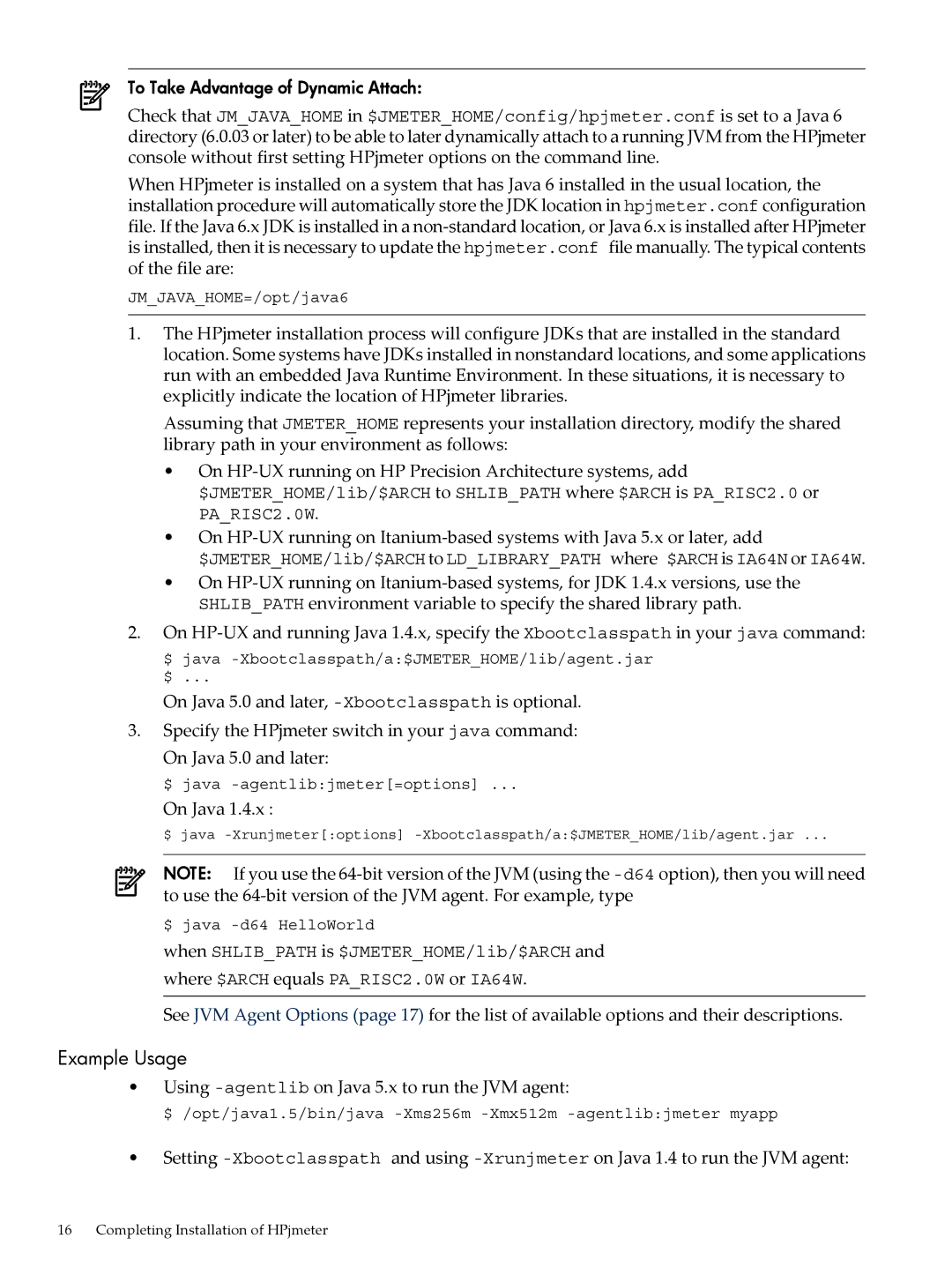 HP jmeter Software for -UX manual Example Usage, On Java 