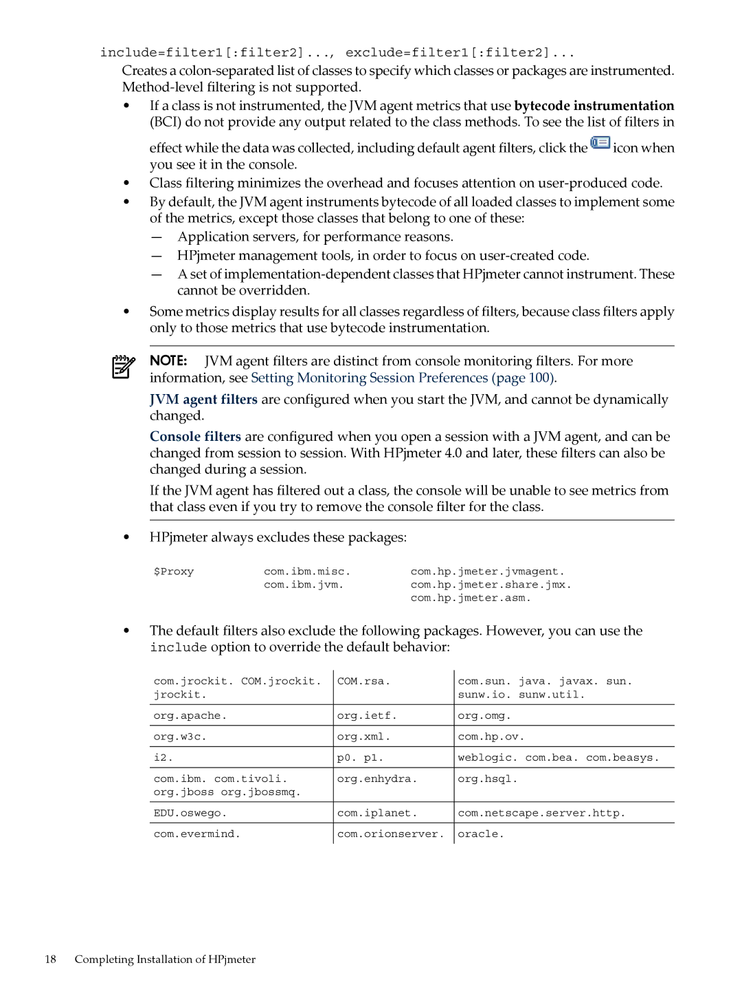 HP jmeter Software for -UX manual Include=filter1filter2..., exclude=filter1filter2 