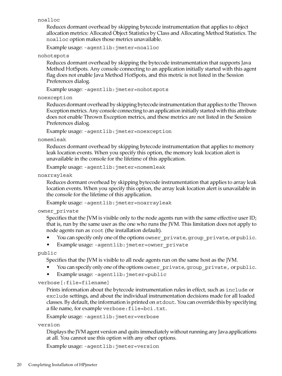 HP jmeter Software for -UX manual Noalloc 