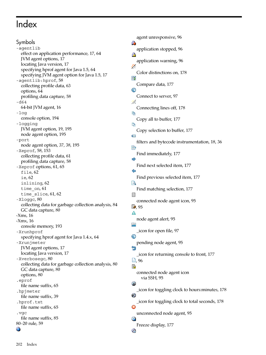 HP jmeter Software for -UX manual Index, Symbols 