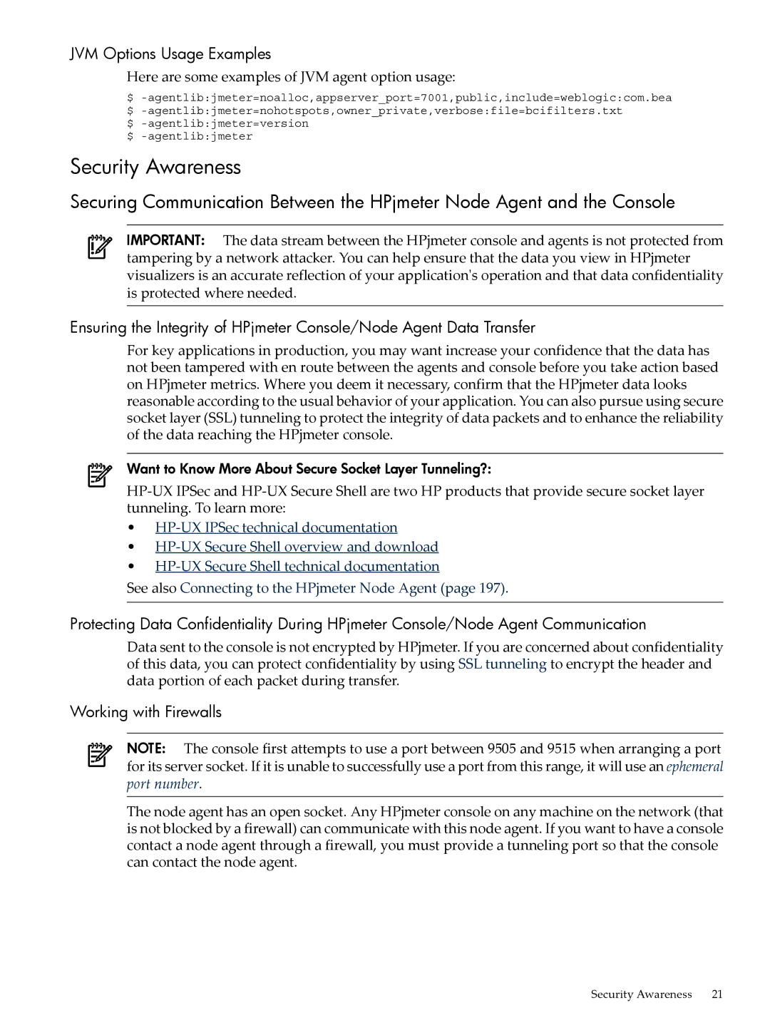 HP jmeter Software for -UX manual Security Awareness, JVM Options Usage Examples, Working with Firewalls 