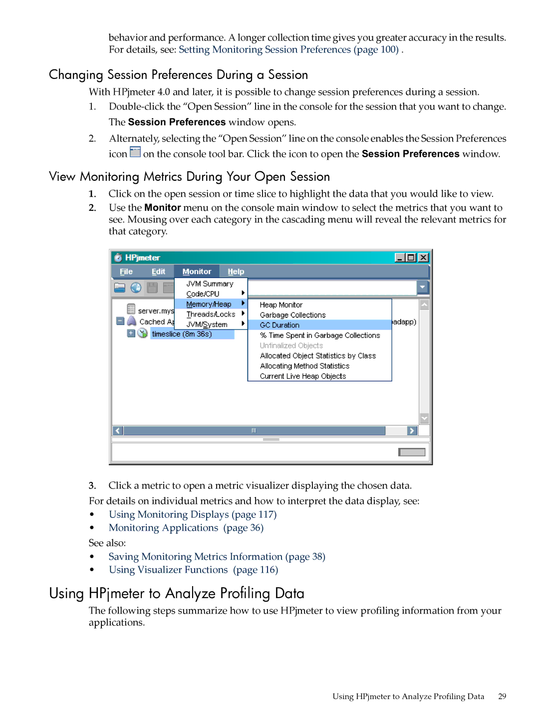 HP jmeter Software for -UX manual Using HPjmeter to Analyze Profiling Data, Changing Session Preferences During a Session 