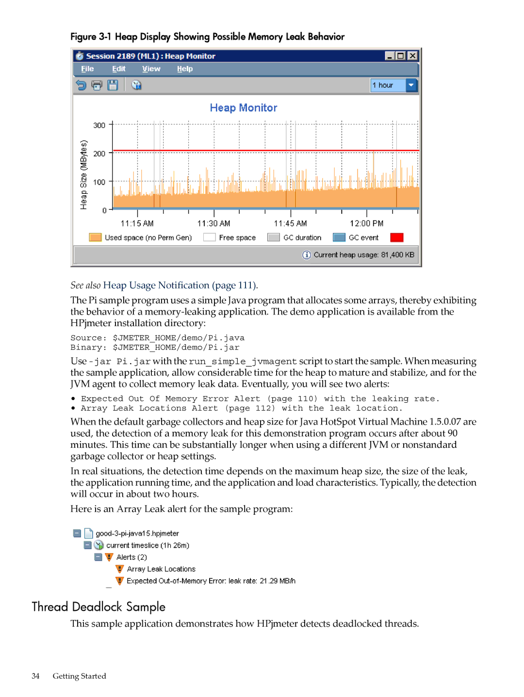 HP jmeter Software for -UX manual Thread Deadlock Sample, See also Heap Usage Notification 