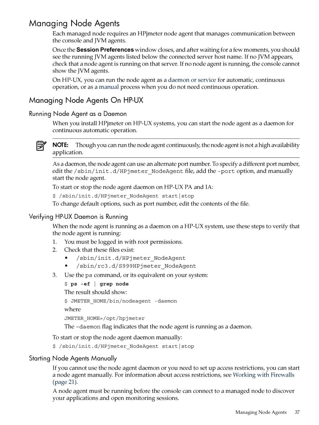 HP jmeter Software for -UX manual Managing Node Agents On HP-UX, Running Node Agent as a Daemon 