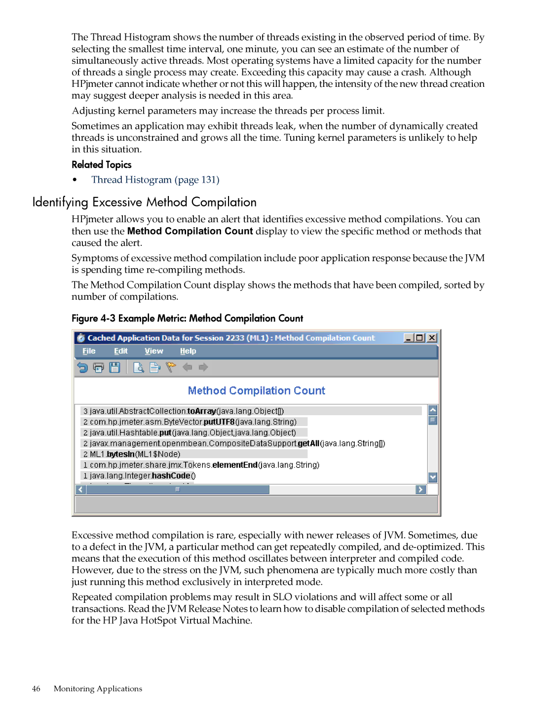 HP jmeter Software for -UX manual Identifying Excessive Method Compilation, Example Metric Method Compilation Count 