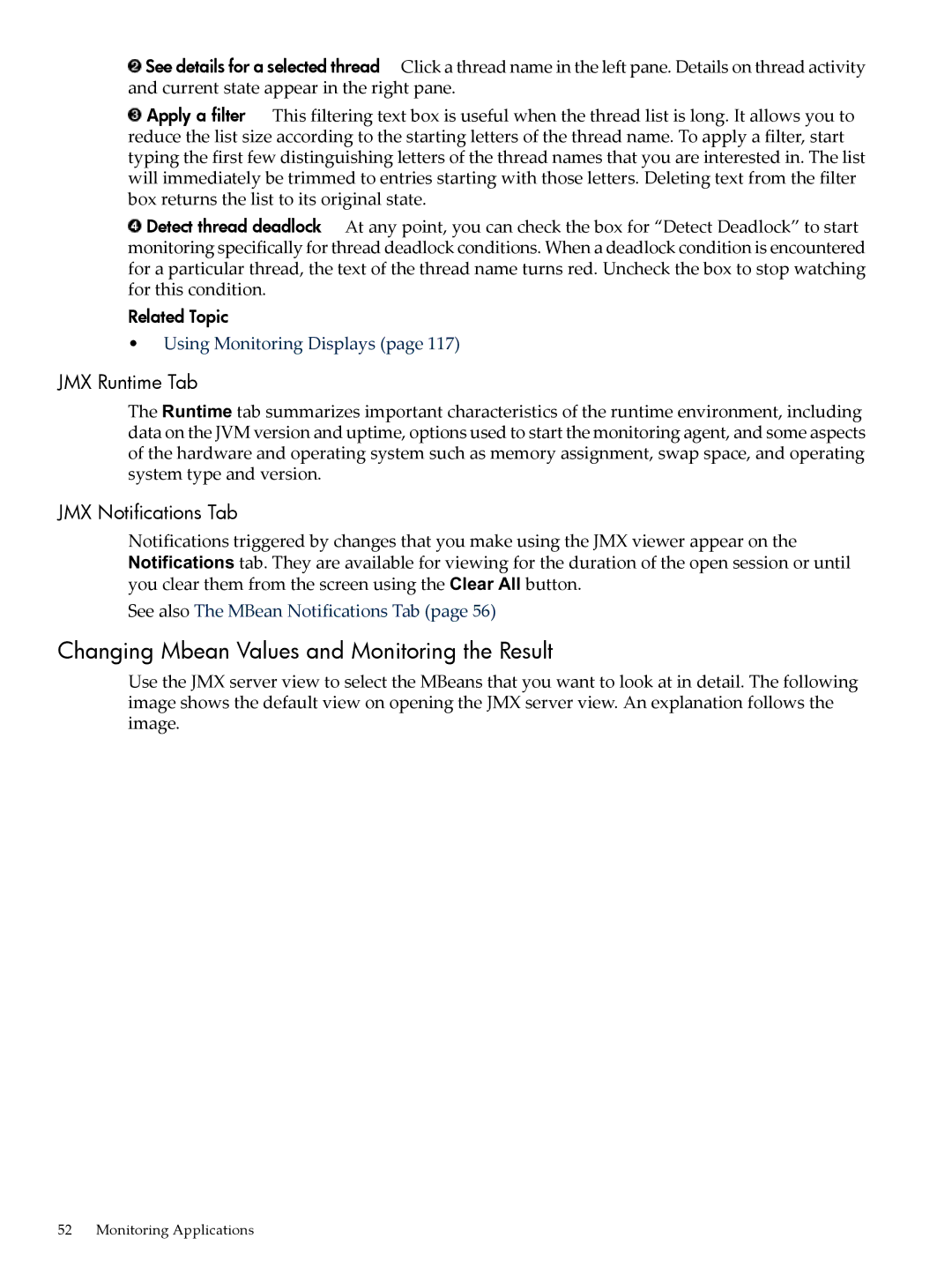 HP jmeter Software for -UX manual Changing Mbean Values and Monitoring the Result, JMX Runtime Tab, JMX Notifications Tab 