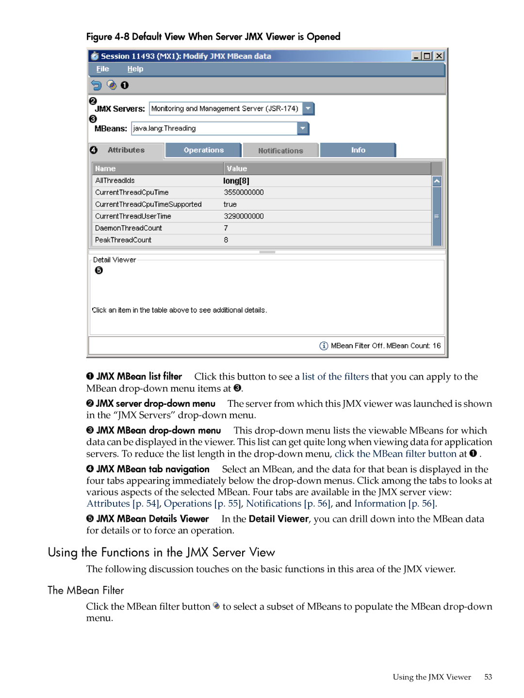 HP jmeter Software for -UX manual Using the Functions in the JMX Server View, MBean Filter 