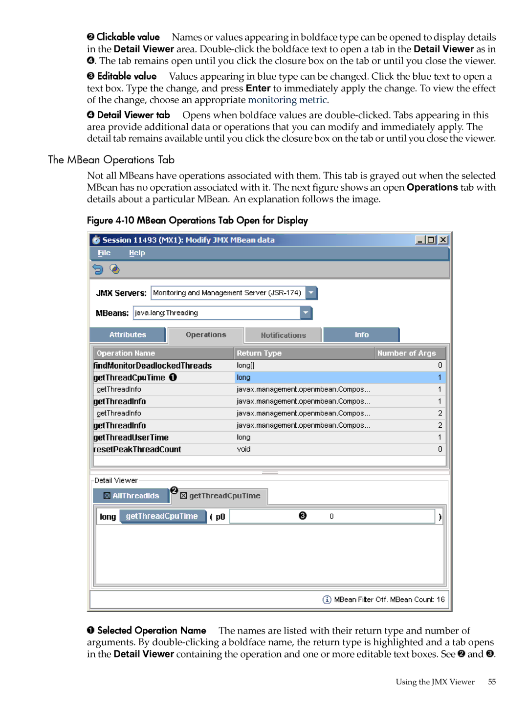 HP jmeter Software for -UX manual MBean Operations Tab Open for Display 