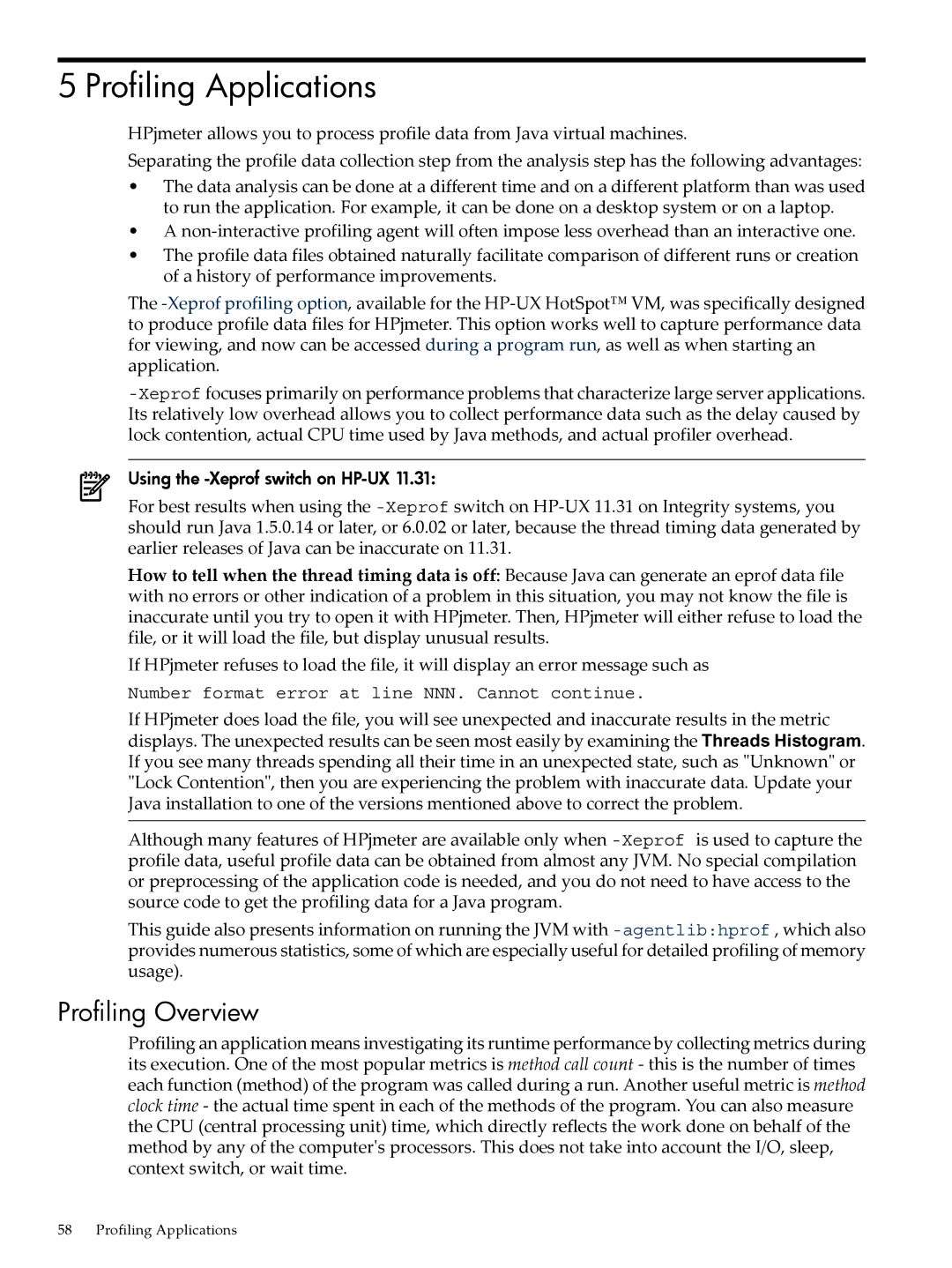 HP jmeter Software for -UX manual Profiling Applications, Profiling Overview 