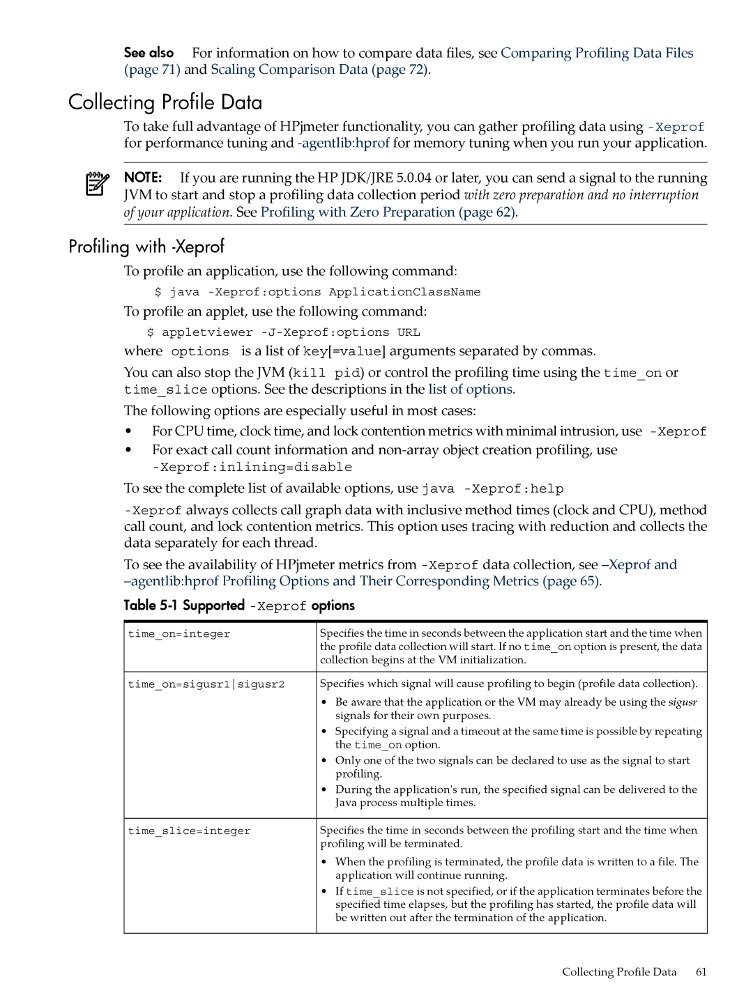 HP jmeter Software for -UX manual Collecting Profile Data, Profiling with -Xeprof 