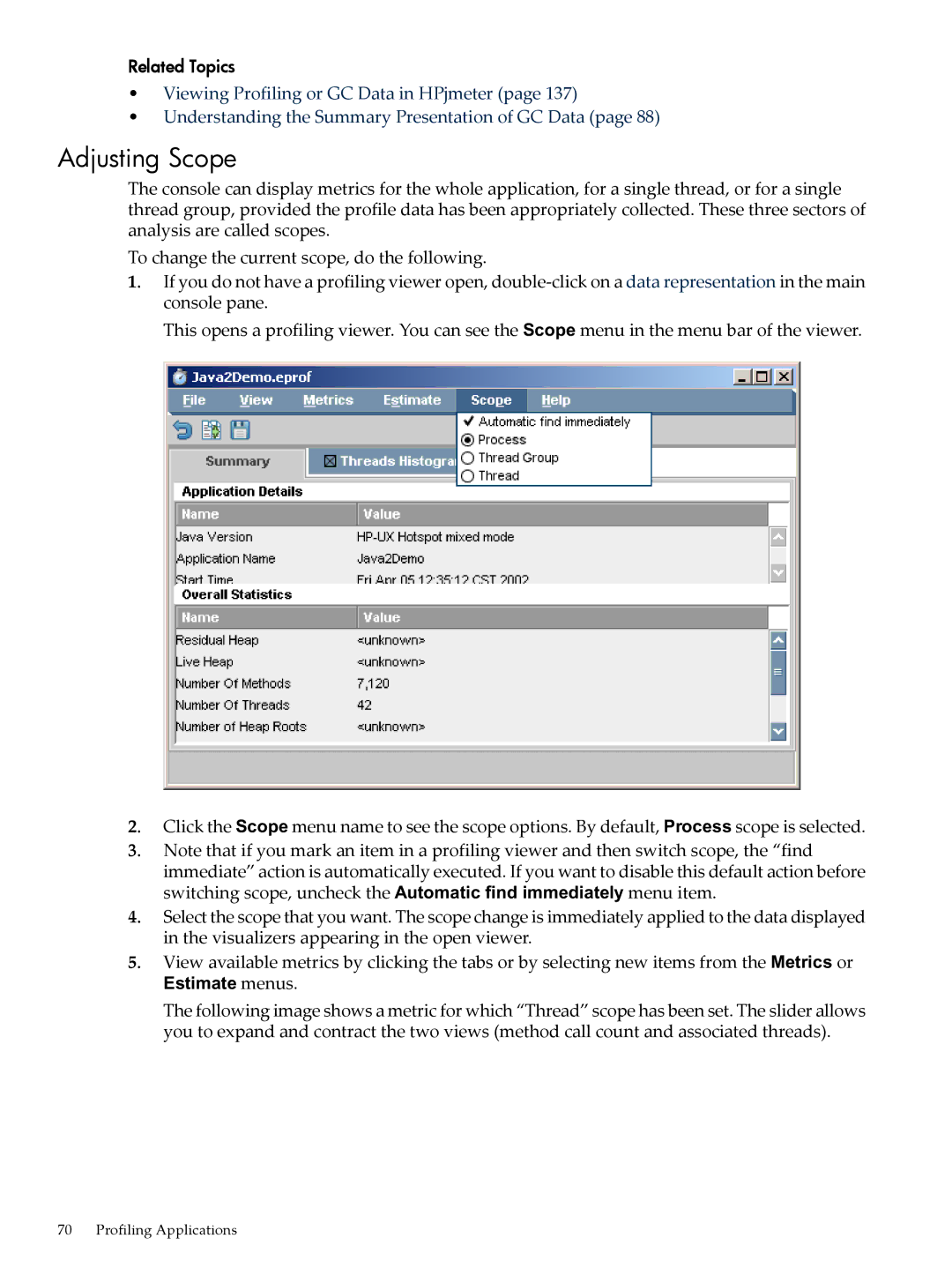 HP jmeter Software for -UX manual Adjusting Scope, Estimate menus 