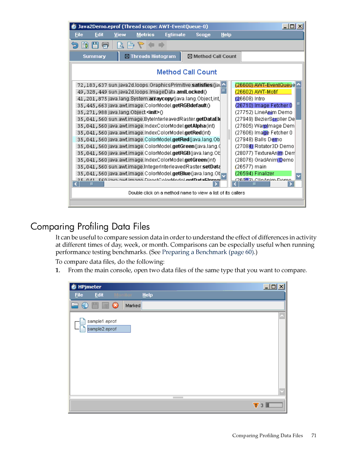 HP jmeter Software for -UX manual Comparing Profiling Data Files 